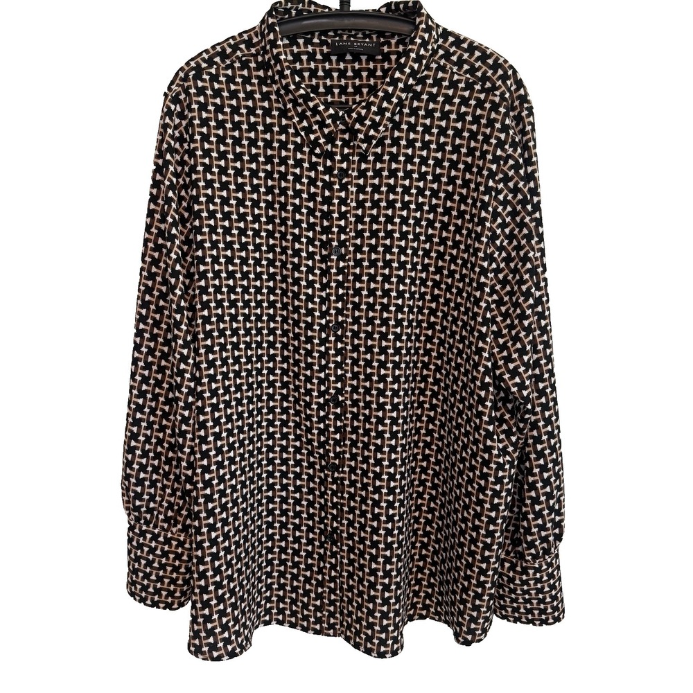 Lane Bryant Womens Button Long Sleeve Top Sz 24 Contemporary Modern Chic Casual